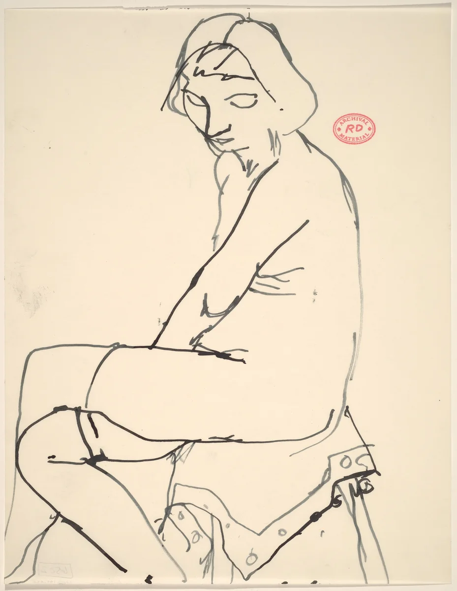Untitled [seated female nude in stockings with crossed legs] by Richard Diebenkorn, drawing, 1955-1967