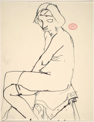 Untitled [seated female nude in stockings with crossed legs] by Richard Diebenkorn, drawing, 1955-1967
