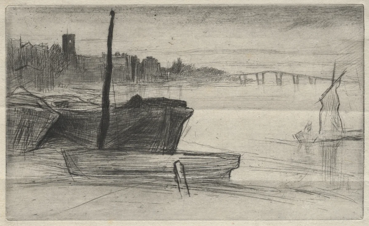 Chelsea Bridge and Church by James McNeill Whistler, print, 1871