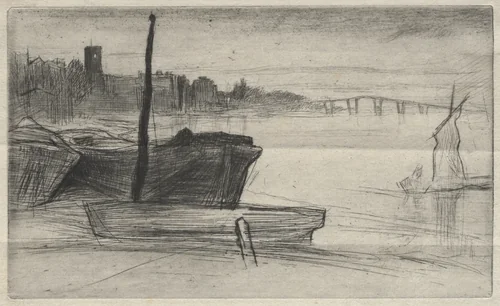 Chelsea Bridge and Church by James McNeill Whistler, print, 1871