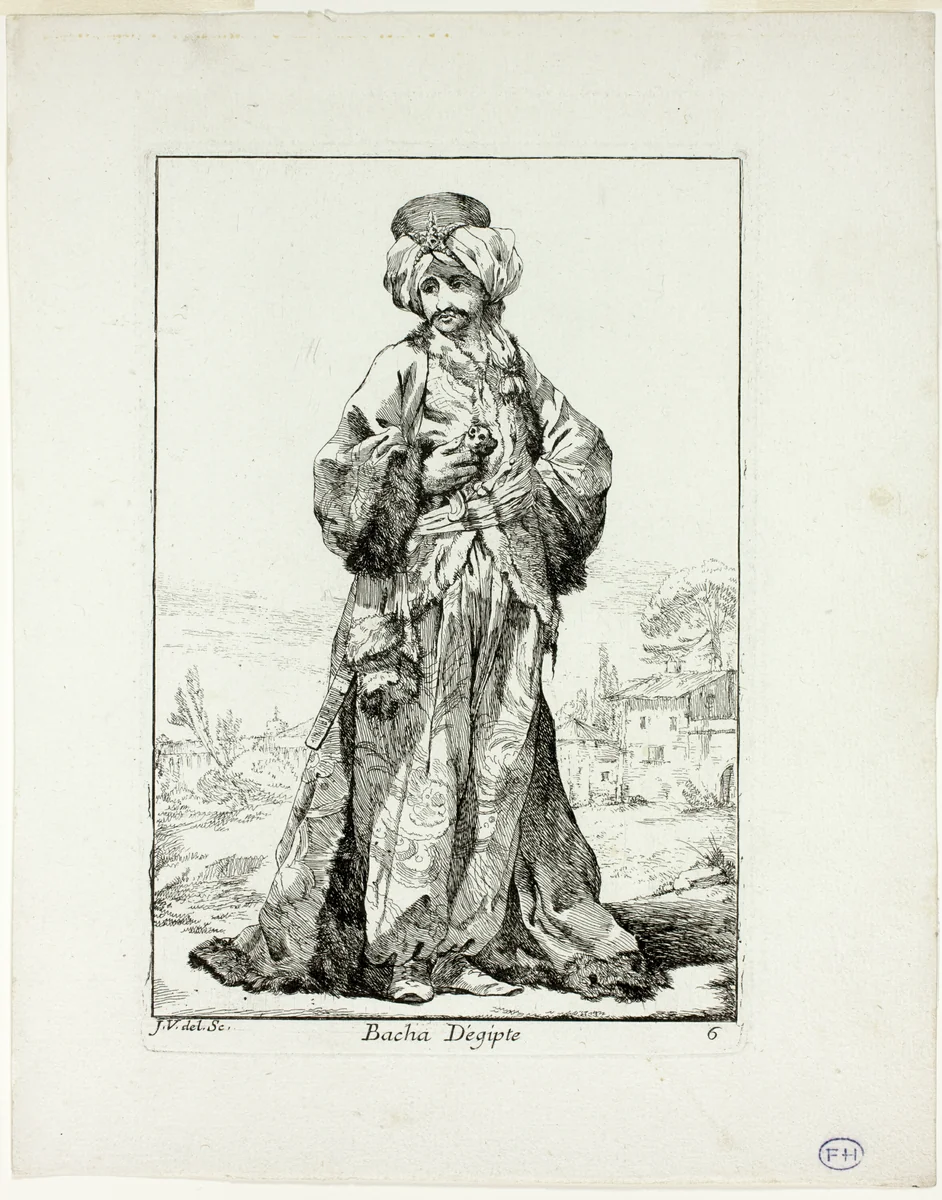 Bacha d'Égypte, plate six from Caravanne du Sultan à la Mecque by Joseph-Marie Vien, print, 1748