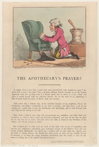 The Apothecary's Prayer!! by Thomas Rowlandson, print, 1801