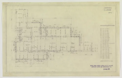Hermann Lange House, Krefeld, Germany (Floor plan) by Ludwig Mies van der Rohe, mies van der rohe archive, 1927