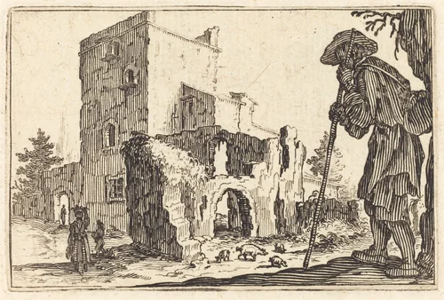 Shepherd and Ruins by Jacques Callot, print, 1622