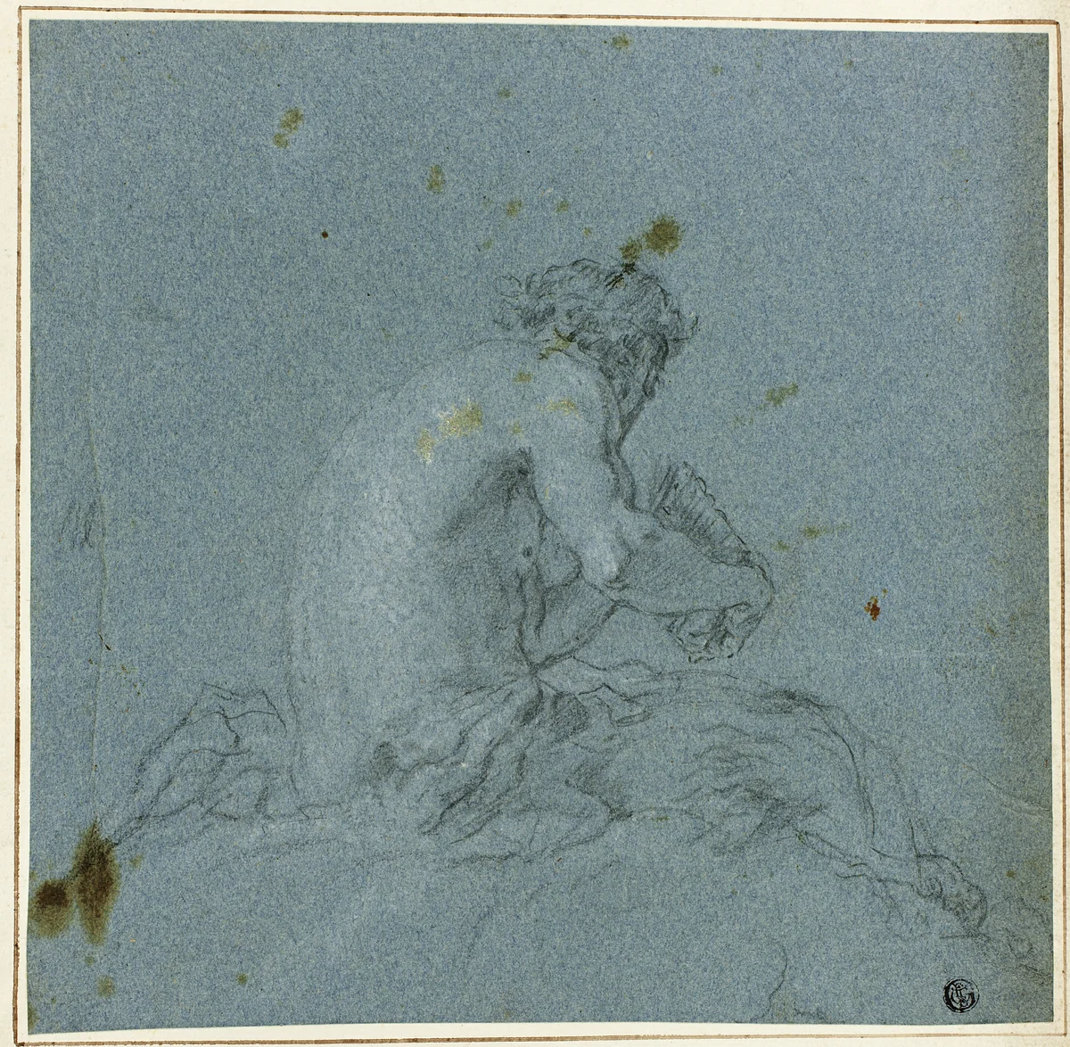 A Satyr Playing His Pipes by Giovanni Domenico Tiepolo, drawing, 1750-1800
