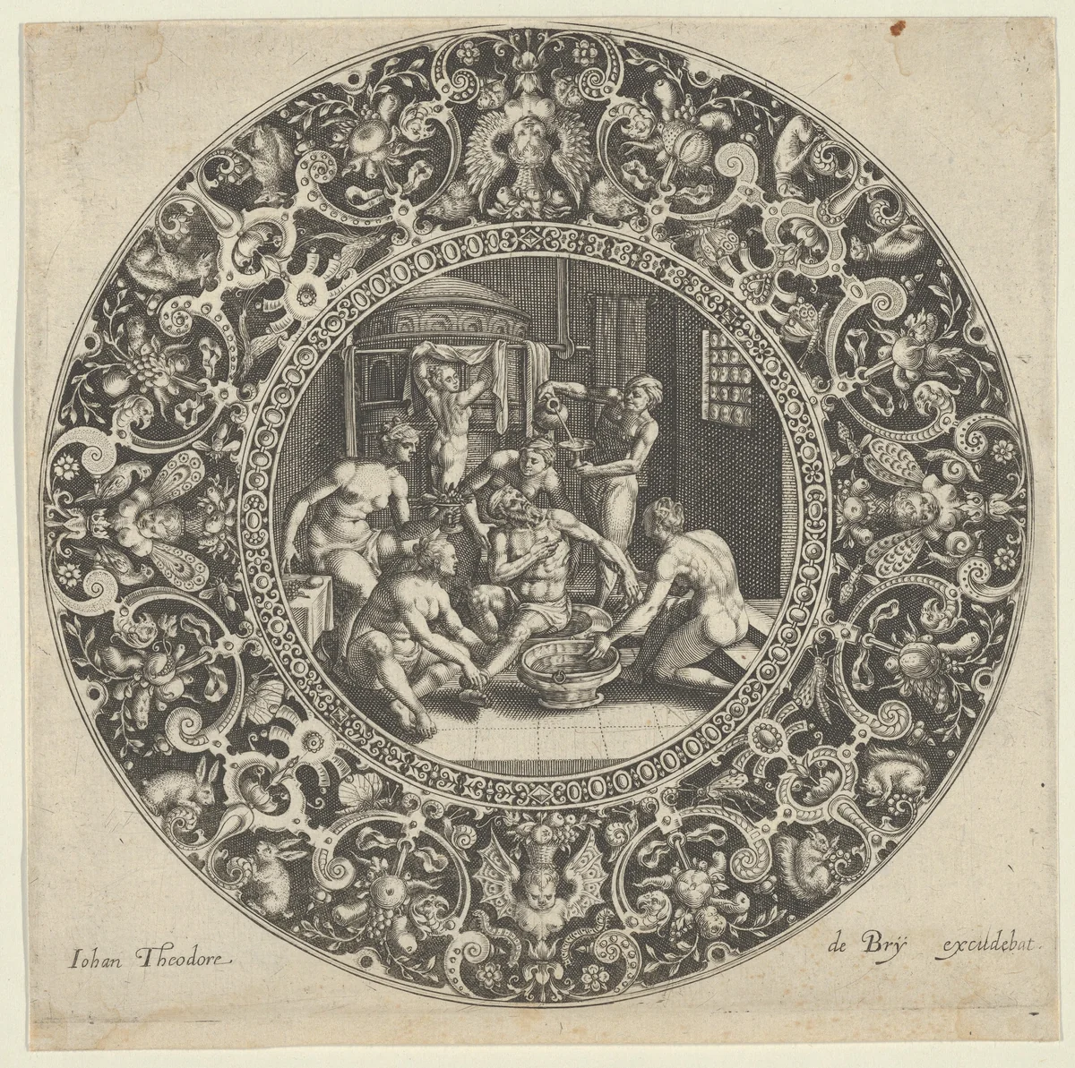 Sardanapal in the Bath by Johann Theodor de Bry, print, 1576-1623