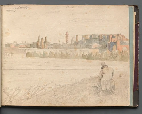Album with Views of Rome and Surroundings, Landscape Studies, page 48a: Roman Panoramic View by Franz Nadorp, book, 1830-1870