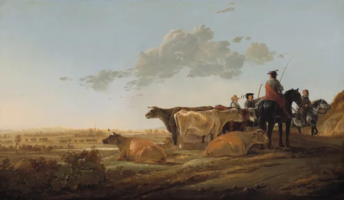 Landscape with Herdsmen by Aelbert Cuyp, painting, 1650-1652