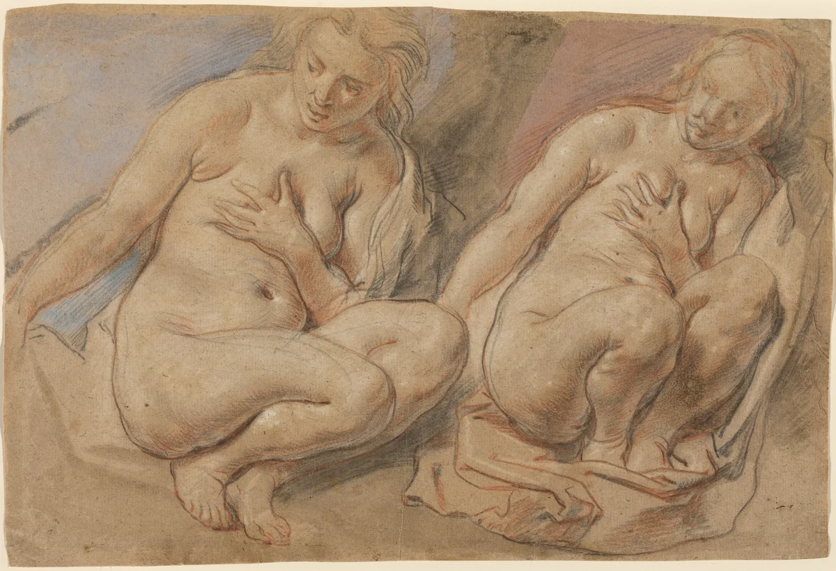 Susannah Crouching by Jacob Jordaens, drawing, 1640-1645