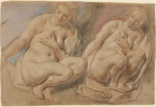 Susannah Crouching by Jacob Jordaens, drawing, 1640-1645