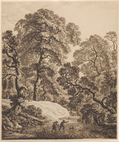 An Oak Forest with a Family of Travelers by Emanuel Steiner, drawing, 1815-1825
