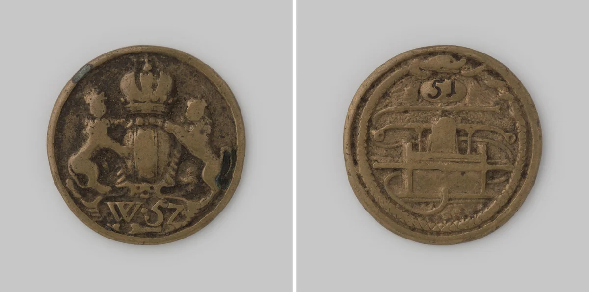 Amsterdam, brandspuitpenning van wijk 57 by anonymous, metalwork, 1700-1799