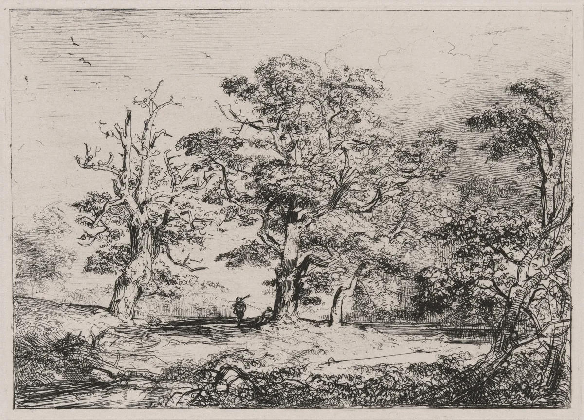 Two Hunters and a Stream at Forest Edge by Caspar Johann Nepomuk Scheuren, portfolio, 1842