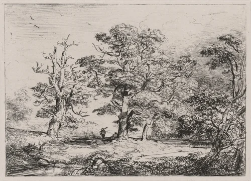 Two Hunters and a Stream at Forest Edge by Caspar Johann Nepomuk Scheuren, portfolio, 1842
