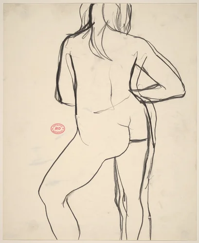 Untitled [back view of a female nude in contrapposto] by Richard Diebenkorn, drawing, 1955-1967