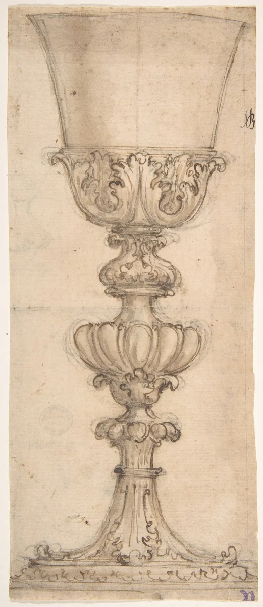 Design for a Chalice (recto); Design for the Base of a Vase (verso) by Giovanni Battista Foggini, drawing, 1652-1725