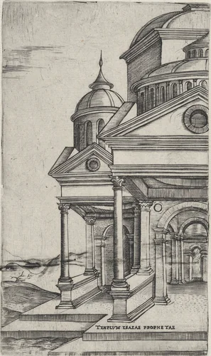 Tenplum Isaiae Prophetae, from a Series of 24 Depicting (Reconstructed) Buildings from Roman Antiquity by anonymous, print, 1530-1550