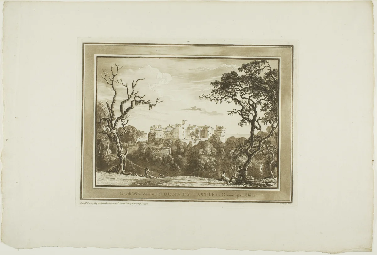 North West View of St Donat's Castle, plate four from Twelve Views in South Wales by Paul Sandby, print, 1775
