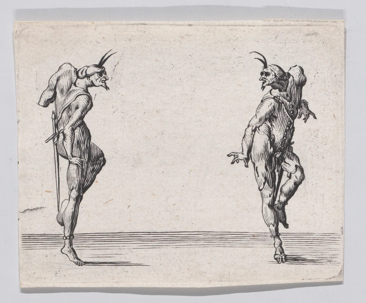 Reverse Copy of Les Deux Pantalons se Regardant (Men in Pantsuits Looking at Each Other), from "Les Caprices" by anonymous, print, 1620-1700