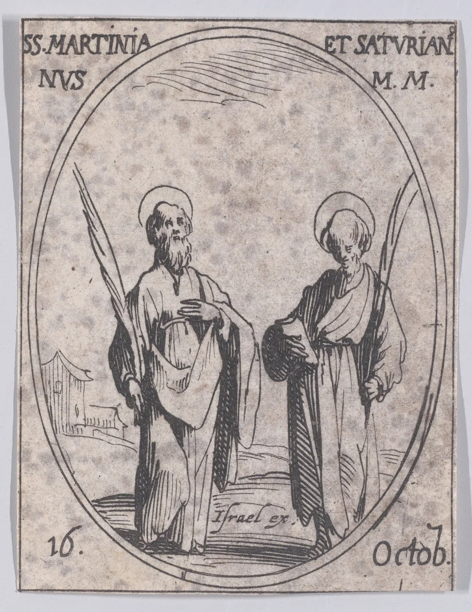S. Martinien et S. Saturien (St. Martinian and St. Saturnian), October 16th, from "Les Images De Tous Les Saincts et Saintes de L'Année" (Images of All of the Saints and Religious Events of the Year) by Jacques Callot, print, 1636