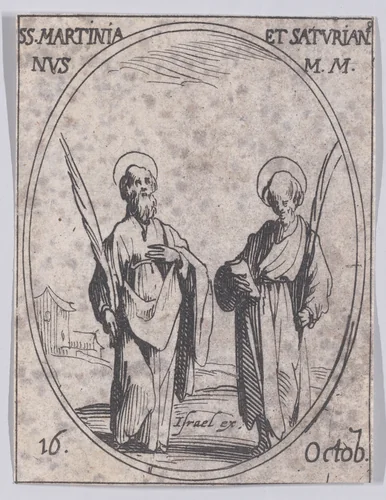 S. Martinien et S. Saturien (St. Martinian and St. Saturnian), October 16th, from "Les Images De Tous Les Saincts et Saintes de L'Année" (Images of All of the Saints and Religious Events of the Year) by Jacques Callot, print, 1636
