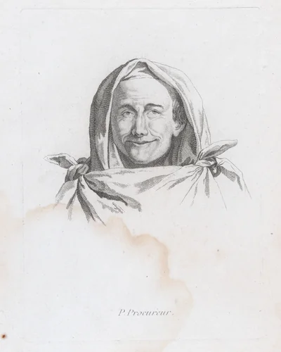 Portrait of P. Procureur by Guillaume Thiemet, print, 1740-1780