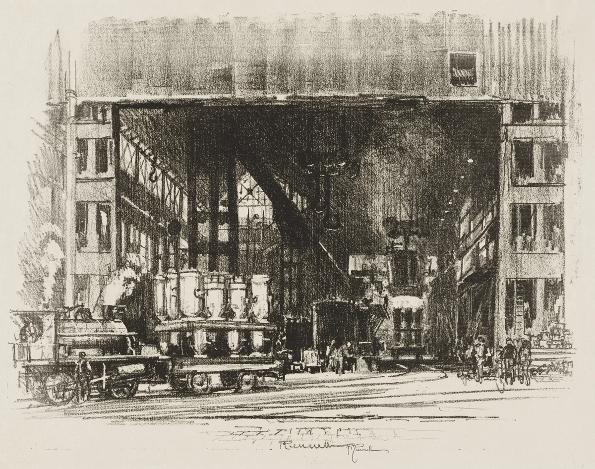 English War Work: The Urns, Casting Big Shells by Joseph Pennell, print, 1916