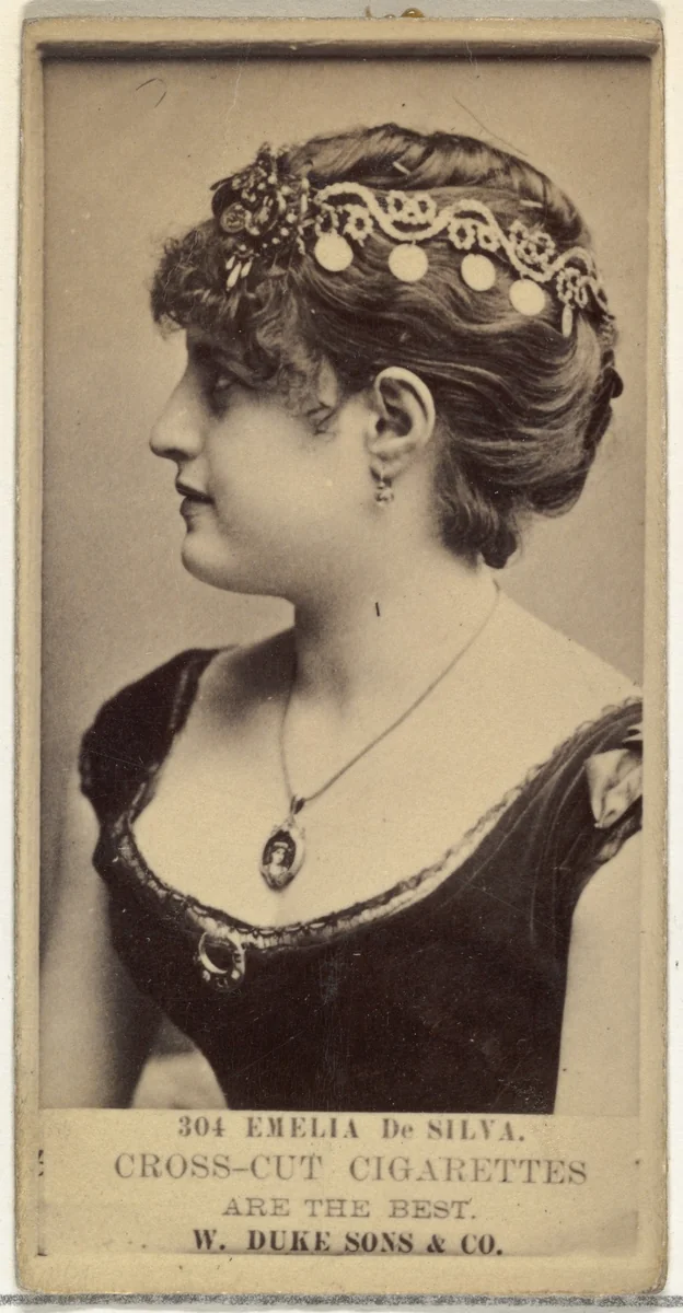 Card Number 304, Emilia de Silva, from the Actors and Actresses series (N145-3) issued by Duke Sons & Co. to promote Cross Cut Cigarettes by W. Duke, Sons & Co., photograph, 1880-1889