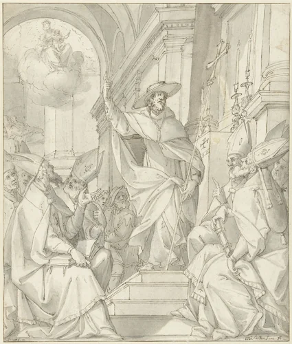 Kardinaal sprekend tot een groep bisschoppen by Giovanni Mauro della Rovere, drawing, 1604
