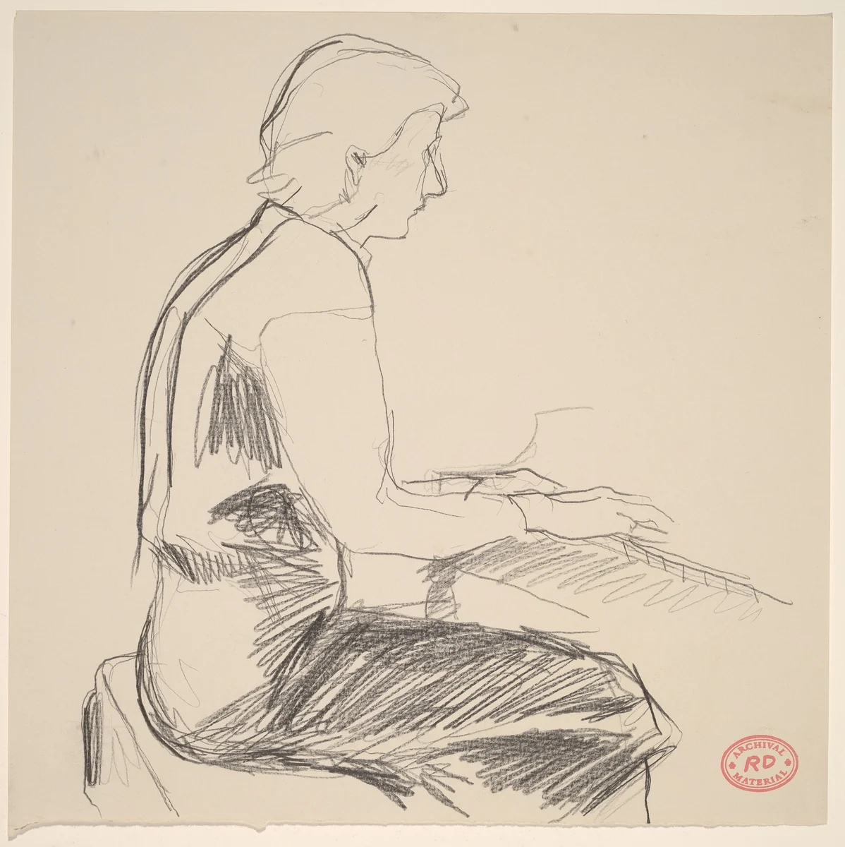 Untitled [figure playing piano] by Richard Diebenkorn, drawing, 1955-1967