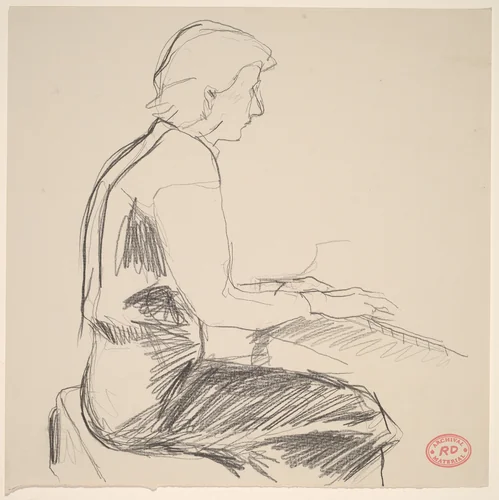 Untitled [figure playing piano] by Richard Diebenkorn, drawing, 1955-1967