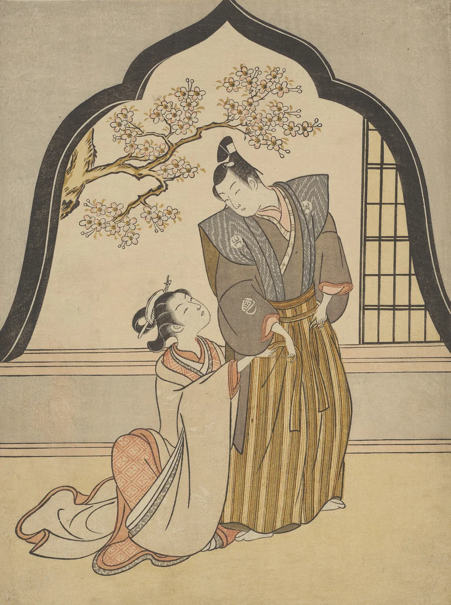 Lovers Dressing Beside a Window by Suzuki Harunobu (鈴木春信), print, 1765
