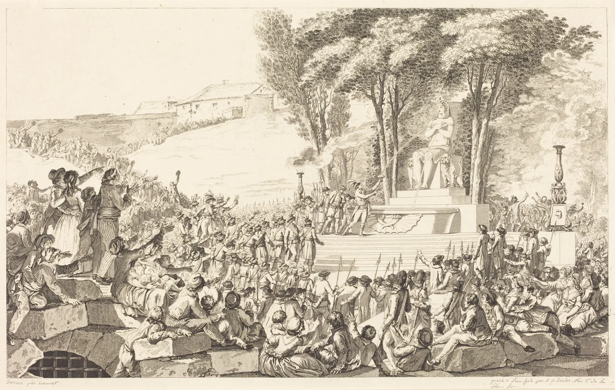 La Fontaine de la Régénération sur les débris de la Bastille, le 10 Aout 1793 by Antoine-Jean Duclos; Charles Monnet, print, 1796