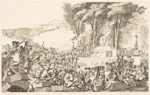 La Fontaine de la Régénération sur les débris de la Bastille, le 10 Aout 1793 by Antoine-Jean Duclos; Charles Monnet, print, 1796