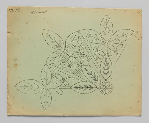 Kantpatroon voor een kleed van kloskant met goudenregentakken en -bloemen by Louise Wilhelmina van der Meulen-Nulle, textile, 1912