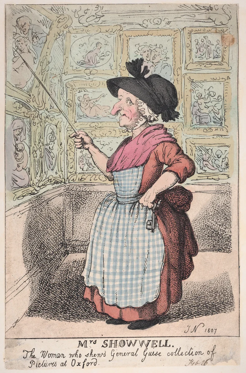 Mrs. Showell, the Woman who shows General Guise's Collection of Pictures at Oxford by Thomas Rowlandson, print, 1807