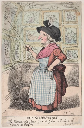 Mrs. Showell, the Woman who shows General Guise's Collection of Pictures at Oxford by Thomas Rowlandson, print, 1807