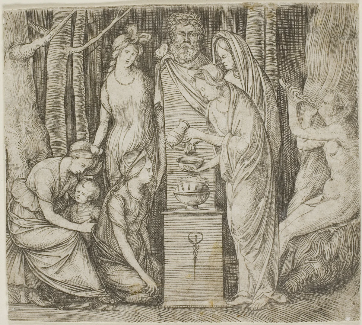 Sacrifice to Priapus, the smaller plate by Jacopo de' Barbari, print, 1501-1503