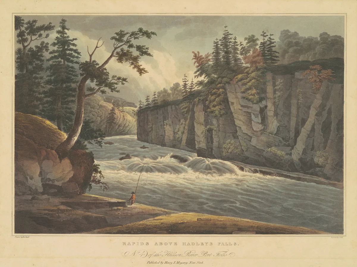 Rapids Above Hadley's Falls by John Hill; William Guy Wall; Henry J. Megarey, print, 1822-1823