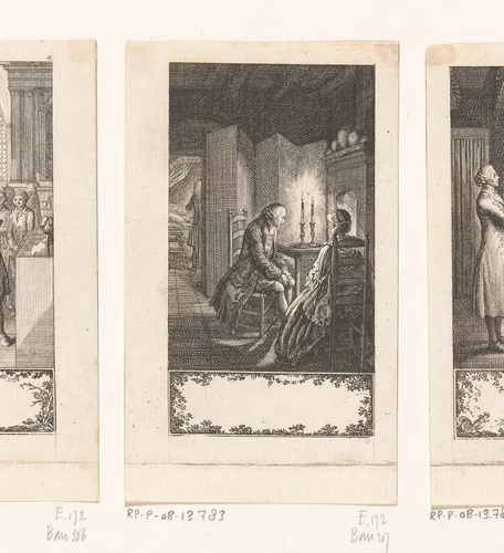 Pastor Gros wachtend voor de haard by Daniel Nikolaus Chodowiecki, print, 1776