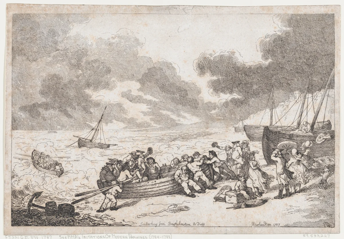 Embarking from Brighthelmstone to Diepp[e] by Thomas Rowlandson, print, 1787