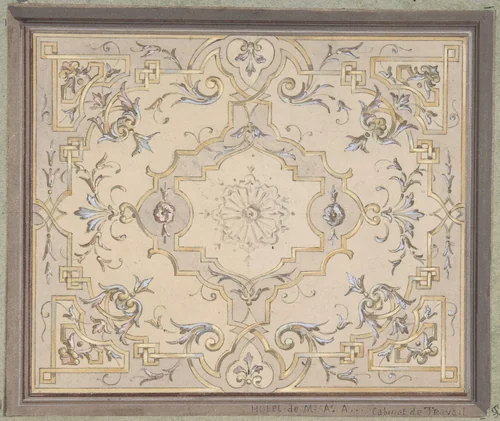 Design for a Study Ceiling by Jules-Edmond-Charles Lachaise, drawing, 1850-1900