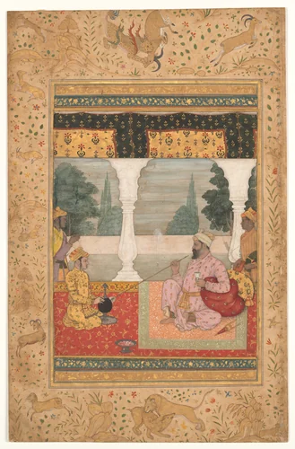 Nobleman Smoking on a Terrace by Ali Reza, manuscript, 1645-1695