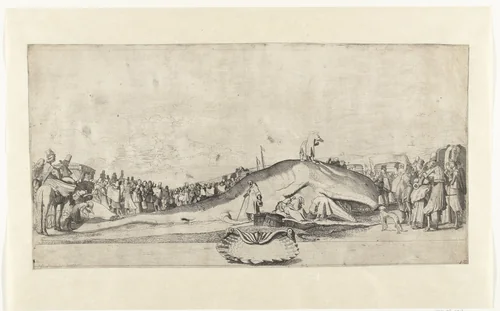 Gestrande walvis bij Noordwijk op 28 december 1614 by Willem Pietersz Buytewech, print, 1615