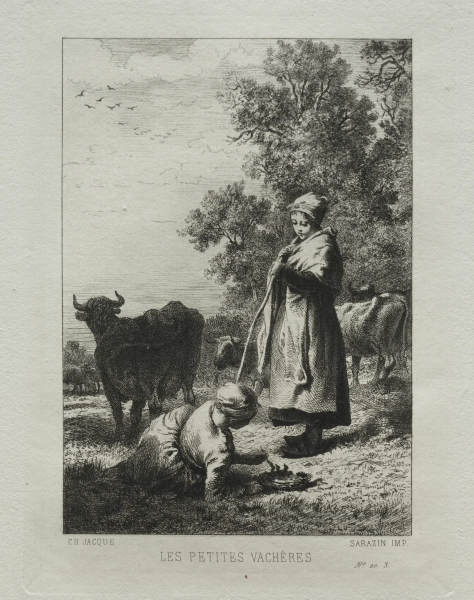The Little Cowherds by Charles-Émile Jacque, print, 1864