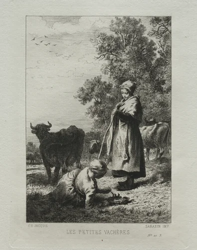 The Little Cowherds by Charles-Émile Jacque, print, 1864