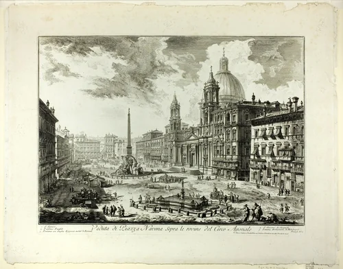 View of Piazza Navona above the ruins of the Circus of Domitian, from Views of Rome by Giovanni Battista Piranesi, print, 1750-1759