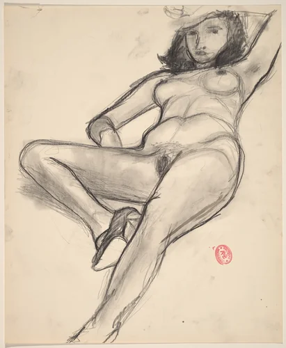 Untitled [reclining nude shading her face with her hand] by Richard Diebenkorn, drawing, 1955-1967
