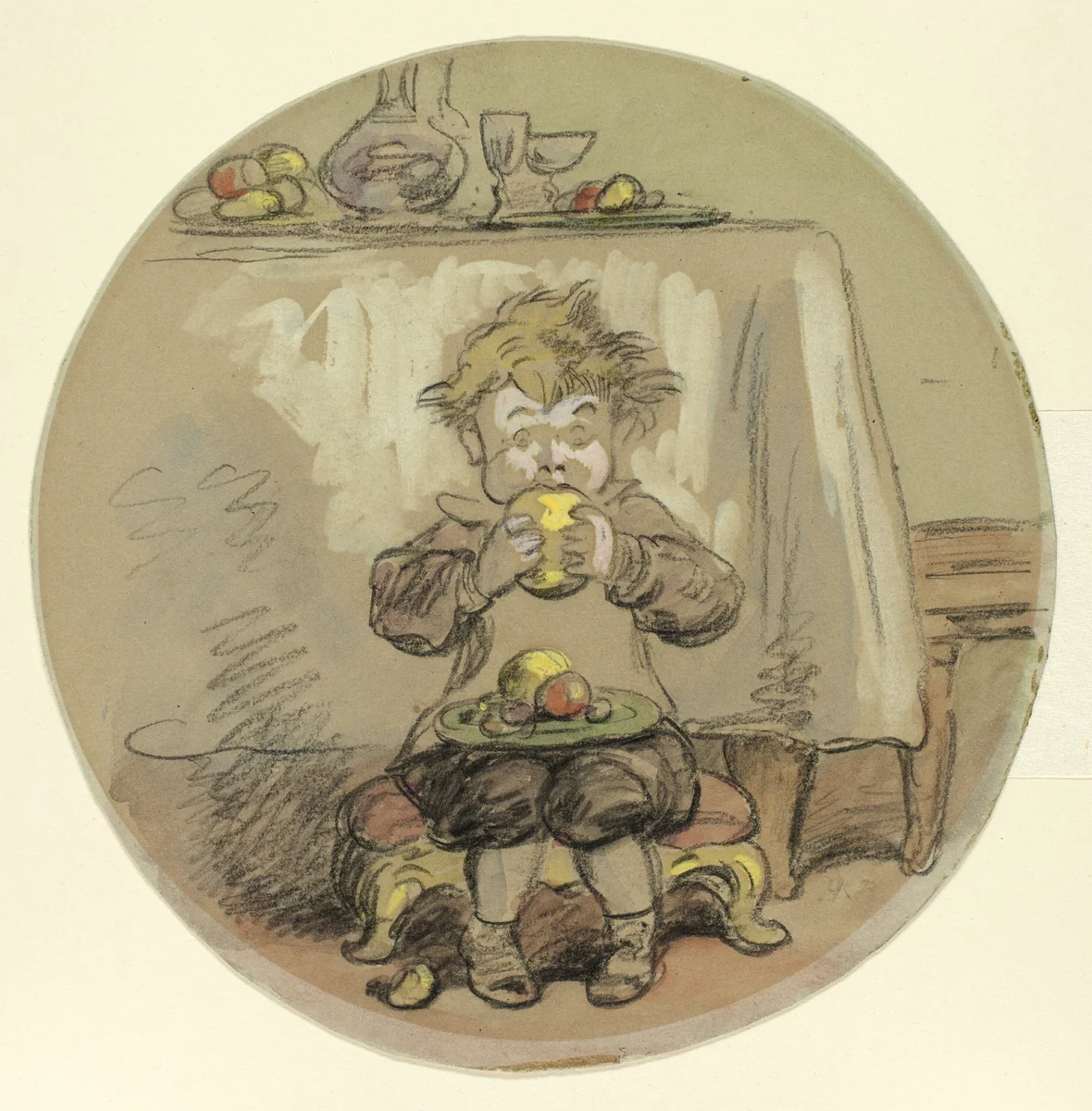 Boy Eating Fruit by Hablot Knight Browne, painting, 1835-1882