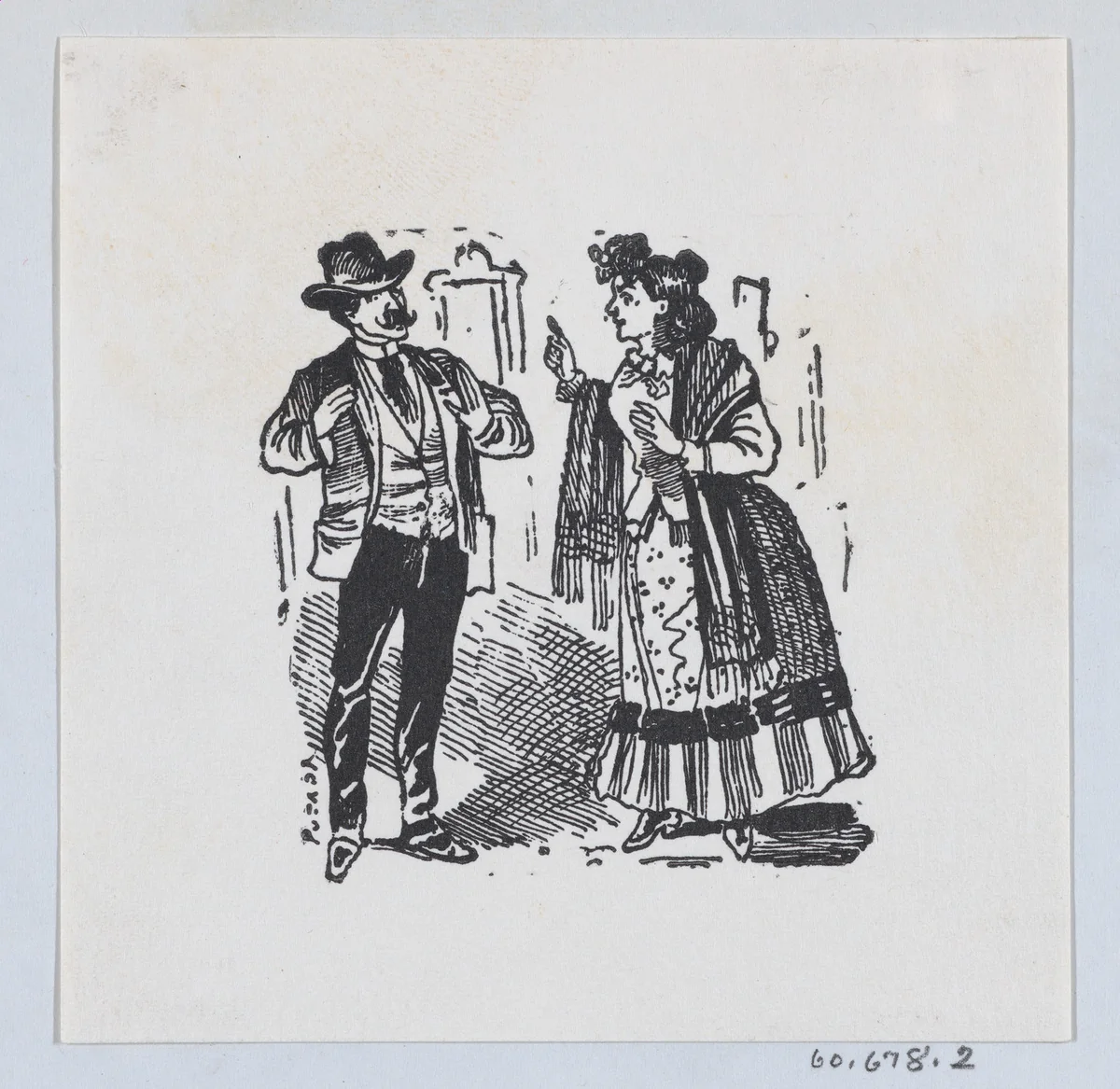 A woman scolding a man by José Guadalupe Posada, print, 1875-1885